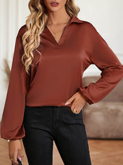 Backless Elasticity Hollow Knot Solid Color High-low Long Sleeves V-neck T-Shirts Tops