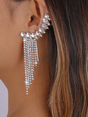 Geometric Rhine Stones Tasseled Drop Earrings