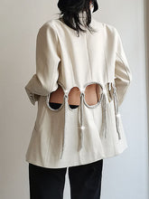 Casual Loose Long Sleeves Sequined Tasseled Hollow Shiny Notched Collar Outerwear Blazer
