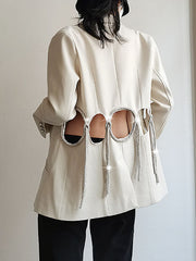 Casual Loose Long Sleeves Sequined Tasseled Hollow Shiny Notched Collar Outerwear Blazer