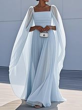 Cape Gauze Pleated Split-Joint Square-Neck Evening Dresses Maxi Dresses