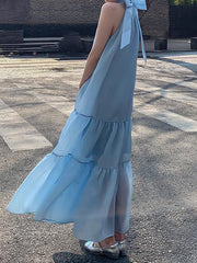 Solid Color Loose Sleeveless Halter-Neck Midi Dresses