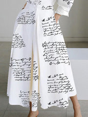 Long Sleeves Loose Letter Print Lapel Midi Shirt Dresses