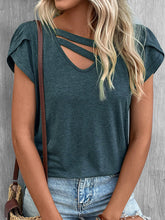 Solid Color Loose Short Sleeves V-neck T-Shirts Tops