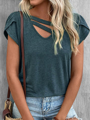 Solid Color Loose Short Sleeves V-neck T-Shirts Tops
