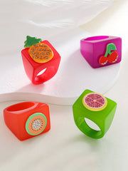 Fruit Geometric Rhinestone Rings Accessories