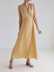Split-Joint Loose Sleeveless V-Neck Maxi Dresses