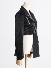 Asymmetric Solid Color Split-Joint Zipper Irregularity Long Sleeves Notched Collar Outerwear Blazer