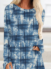 Printed High-Low Long Sleeves Round-Neck T-Shirts Tops