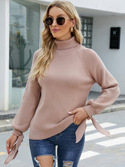 Loose Long Sleeves Solid Color High-Neck Sweater Tops