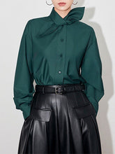 Buttoned Solid Color Long Sleeves Loose Mock Neck Blouses&shirts Tops