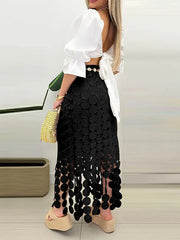 Solid Color Split-Joint Tasseled Bodycon High Waisted Skirts