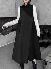 Asymmetric Buttoned Solid Color Split-Joint Irregularity Loose High Neck Midi Dresses