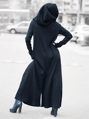 Knitting Black Zipper Hooded Wide Leg Jumpsuits