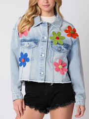 Embroidered Split-Joint Tasseled Long Sleeves Loose Lapel Jackets