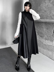 Asymmetric Buttoned Solid Color Split-Joint Irregularity Loose High Neck Midi Dresses