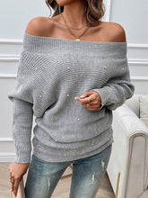 Solid Color Split-Joint Long Sleeves Loose Off-The-Shoulder Sweater Tops Pullovers