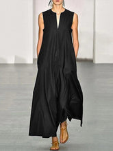 Simple Sleeveless Solid Color V-Neck Maxi Dress
