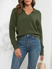 Solid Color Split-Joint Long Sleeves Loose Lapel Sweater Tops