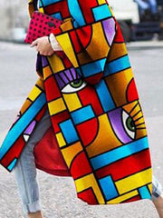 Long Sleeves Figure Printed Lapel Woolen Coat