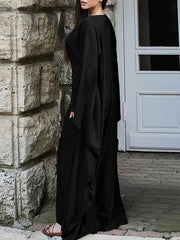 Solid Color Batwing Sleeves Long Sleeves Round-Neck Maxi Dresses