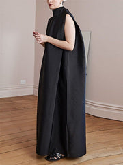 Solid Color Loose High Neck Maxi Dresses