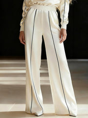 Contrast Color Line Split-Joint Elasticated Waist High Waisted Pants