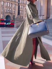 Long Sleeves Loose Solid Color Split-Joint Split-Side Lapel Maxi Dresses Shirt Dress