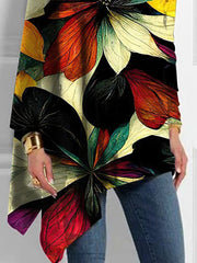 Long Sleeves Loose Contrast Color Floral Printed High Neck T-shirts