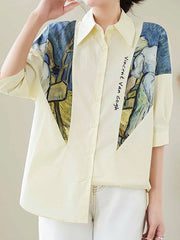 Printed Half Sleeves Loose Lapel Blouses&shirts Tops
