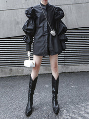 Vintage Layered Puff Sleeve Long Shirt