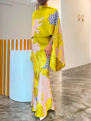 Flower Print Batwing Sleeves Half Sleeves Mock Neck Blouses&shirts Tops