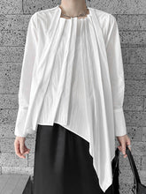Asymmetric Pleated Solid Color Hipster Irregularity Round-Neck Blouses&Shirts Tops