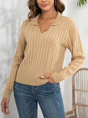 Solid Color Split-Joint Long Sleeves Loose Lapel Sweater Tops