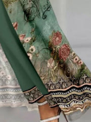 Flower Print Split-Side Long Sleeves Loose Round-Neck T-Shirt Tops&Pants Two Pieces Set