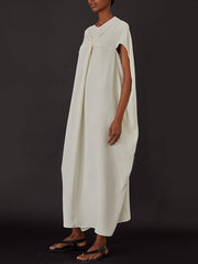 Pleated Solid Color Split-Joint Loose Raglan Sleeve Round-Neck Maxi Dresses