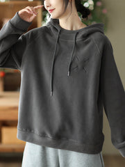 Simple Long Sleeves Loose Velvet Keep Warm Solid Color Hoodies Tops