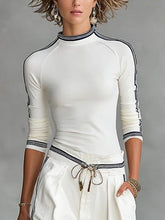 Long Sleeves Skinny Solid Color Mock Neck T-Shirts