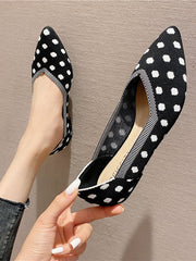 Contrast Color Pointed-Toe Polka-Dot V-Cut Low Heels Flat Shoes