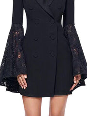 Asymmetric Buttoned Solid Color Split-Joint Flared Sleeves Long Sleeves Notched Collar Outerwear Blazer