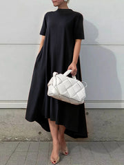 High-Low Short Sleeves Solid Color Maxi Dresses