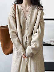 Buttoned Solid Color Long Sleeves Loose V-Neck Knit Vest + Cardigan Two Pieces Set