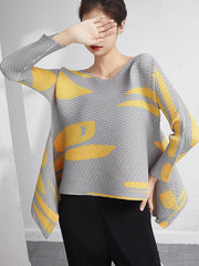 Casual Irregularity Loose Printed Pleated Round-Neck T-Shirts Tops