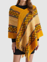 Asymmetric Tasseled Loose V-Neck Shawl&Cloak Cape