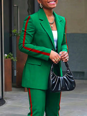 Split-Joint Striped Long Sleeves Loose Lapel Suit Outerwear