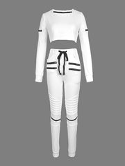 Contrast Color Drawstring Zipper Long Sleeves Tees&Pants Two Pieces Set