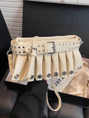 Geometric Pleated Zipper Shoulder Bags Handbags