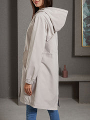 Buttoned Drawstring Elasticity Hooded Pockets Split-Back Waterproof Long Sleeves Loose High-Neck Trench Coats