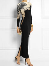 Floral Printed Long Sleeves Skinny Boat Neck Maxi Dresses