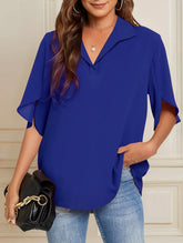 Pleated Solid Color Flared Sleeves Loose Lapel Blouses&shirts Tops